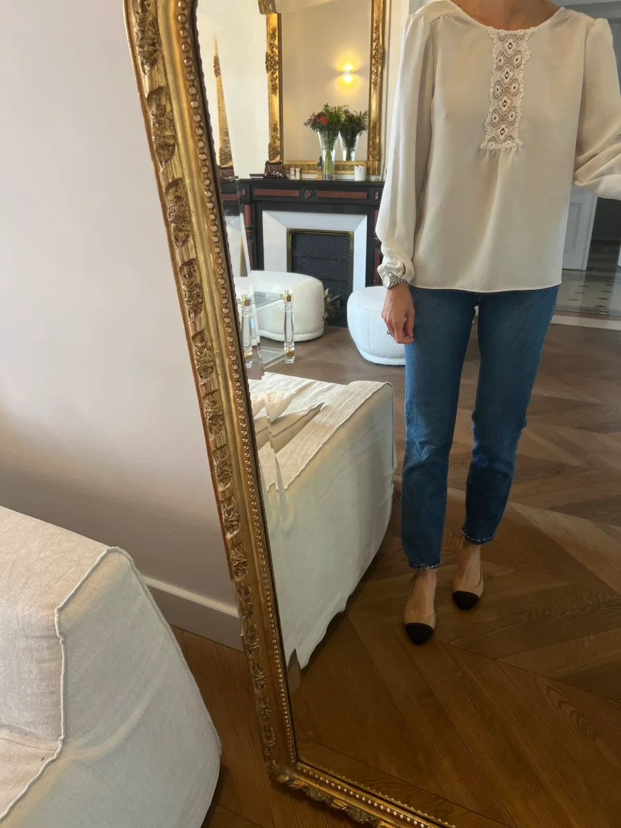 Blouse Sezane blanc decolleté crochet – Image 2