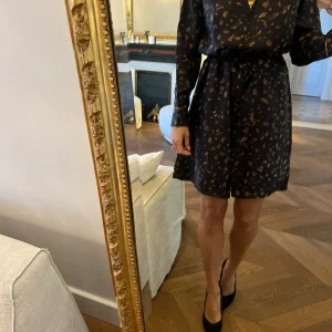 Soie Paris - Robe satinée en soie noire dorée
