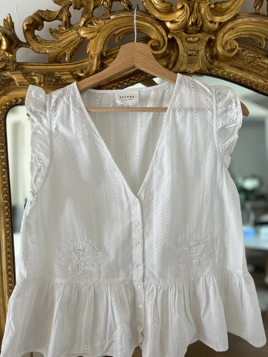 Blouse Sézane blanche brodée – Image 4