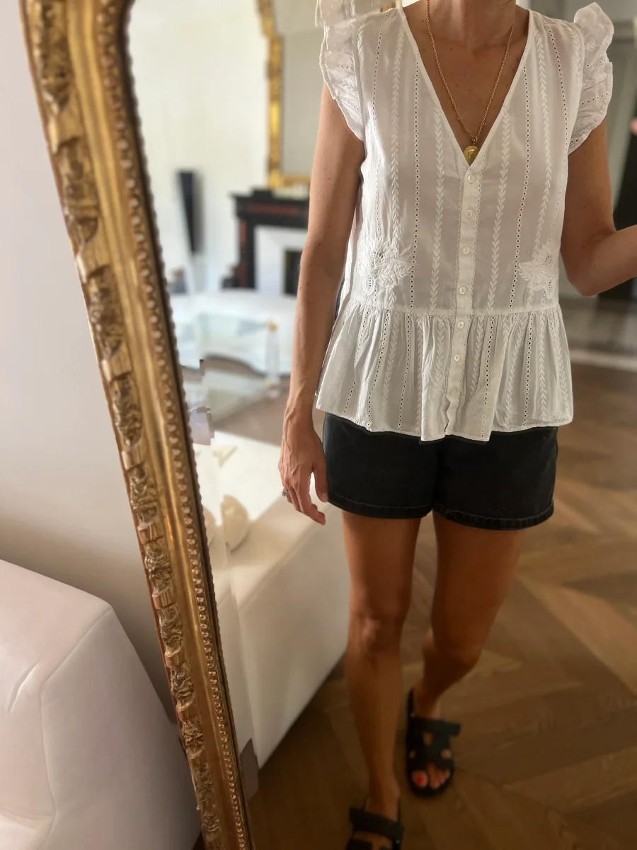 Blouse Sézane blanche brodée