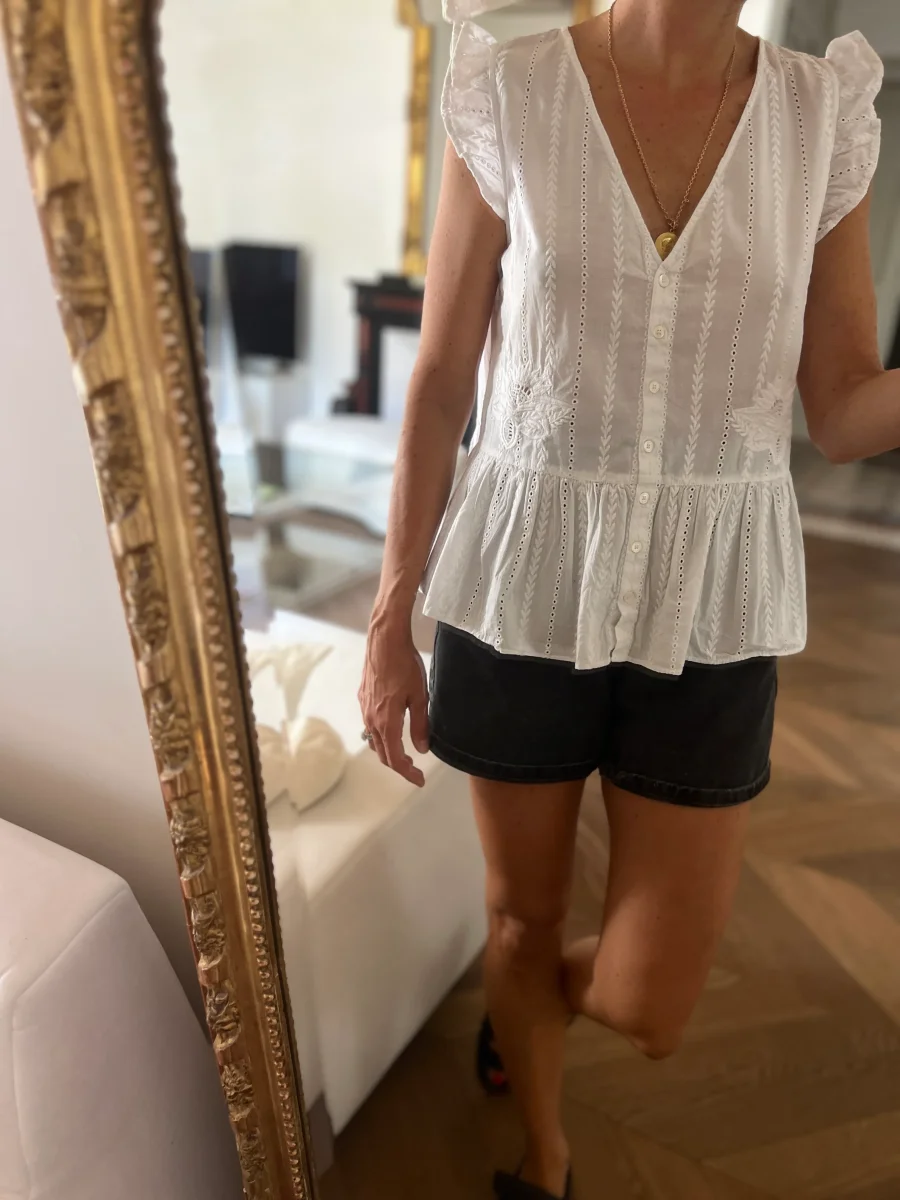 Blouse Sézane blanche brodée – Image 3
