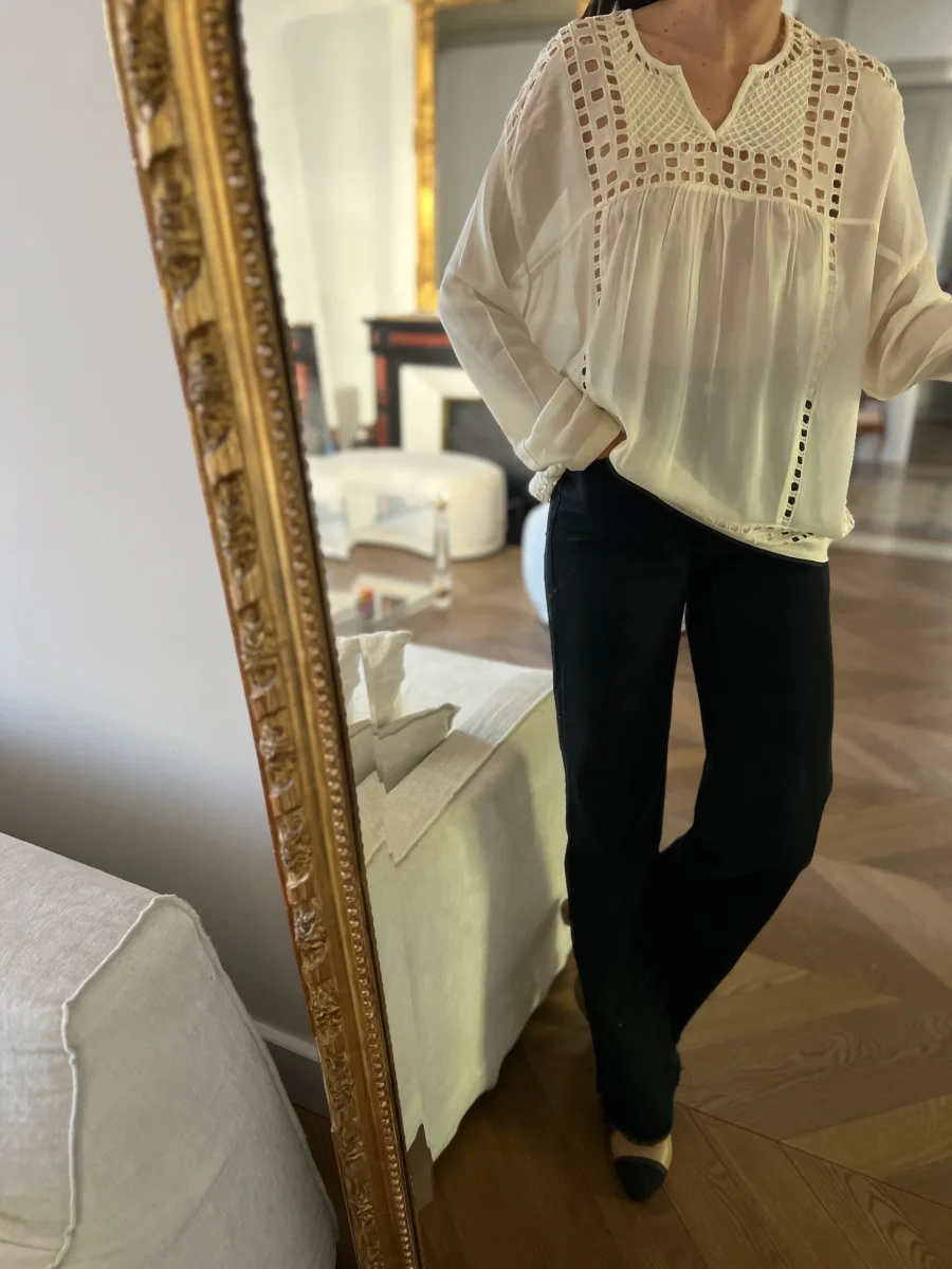 Noémie Lenoir Blouse Isabel Marant étoile ecrue