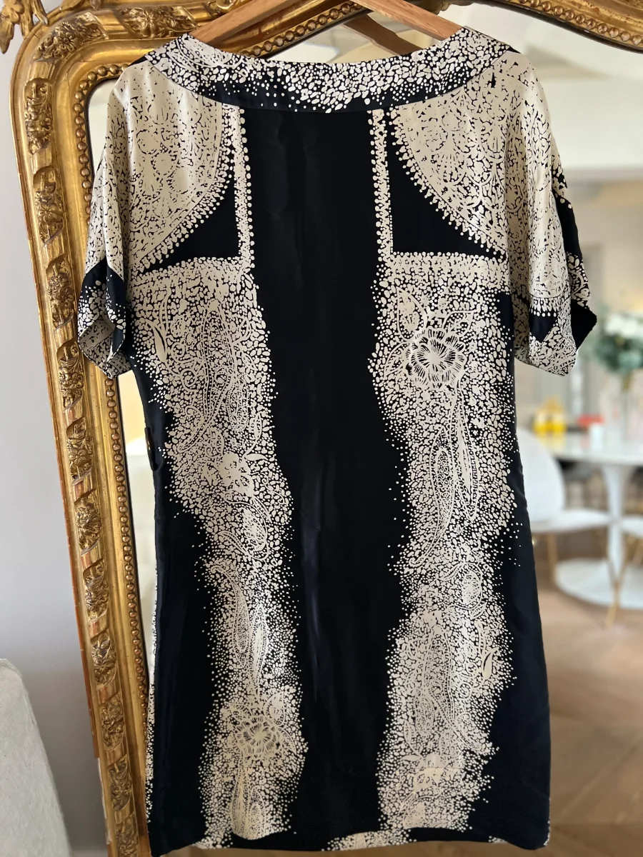 Noémie Lenoir Robe Paul&Joe en soie noire et ecrue – Image 7