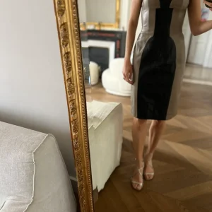 Noémie Lenoir Robe bustier en cuir noir et taupe