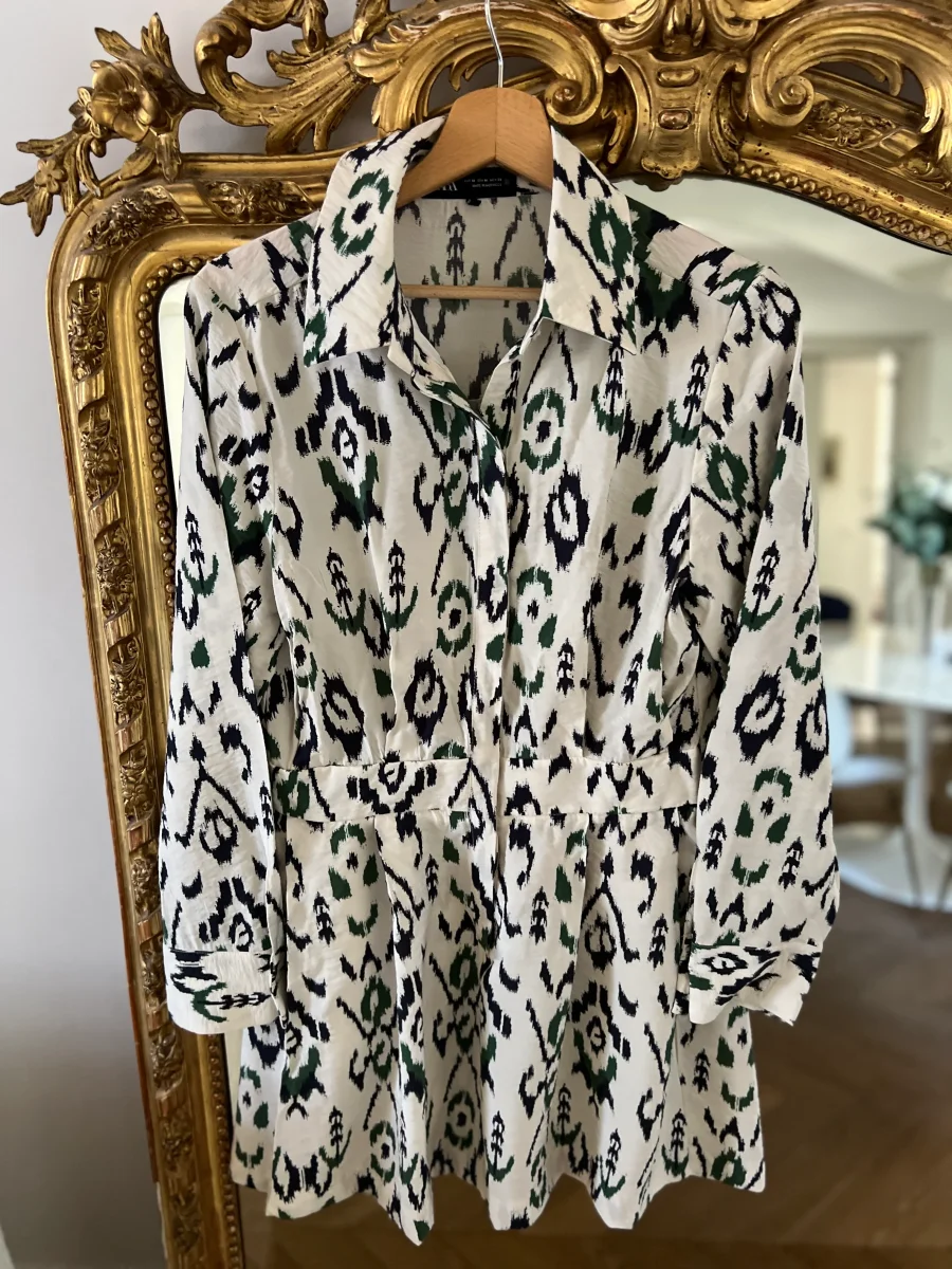 Robe Zara ecrue motifs verts – Image 6
