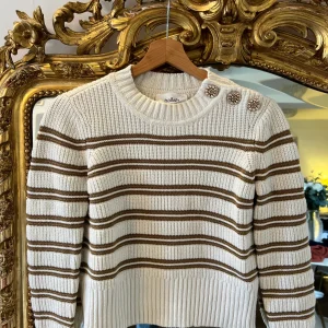 Ba&sh- Pull ecru à rayures et boutons diamants