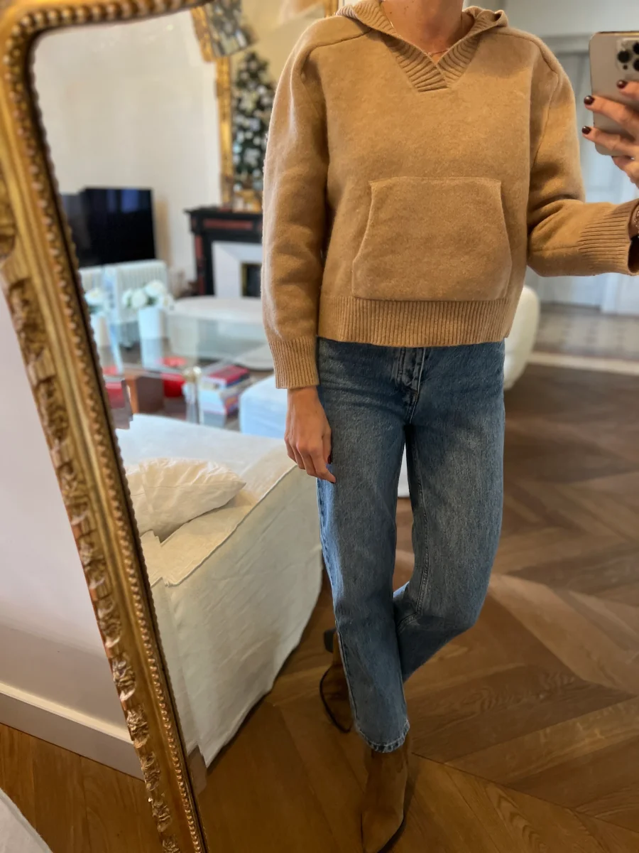 Massimo Dutti - Pull à capuche en laine beige – Image 2
