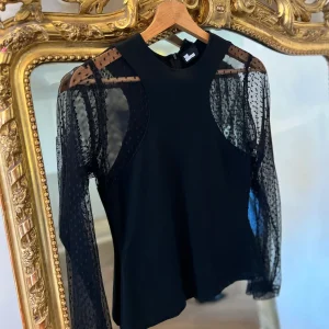 The kooples - Top noir manches plumetis