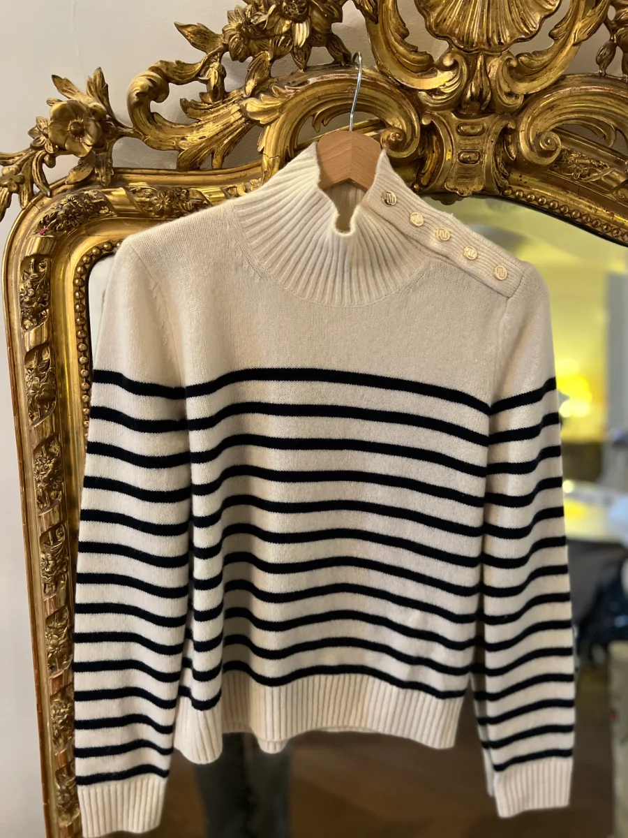 Maje - Pull en cachemire rayé ecru – Image 4