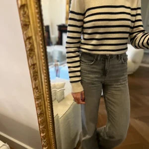 Maje - Pull en cachemire rayé ecru