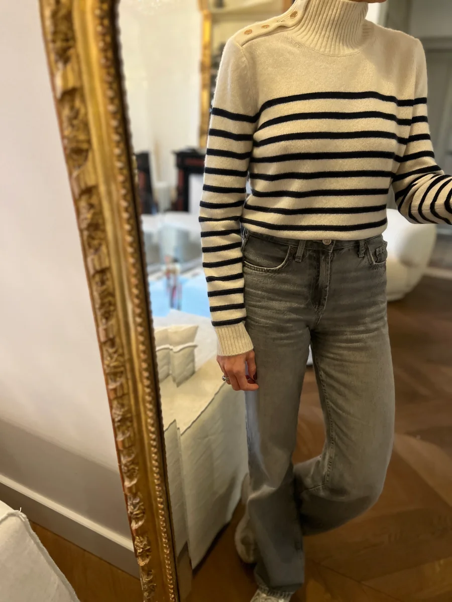 Maje - Pull en cachemire rayé ecru