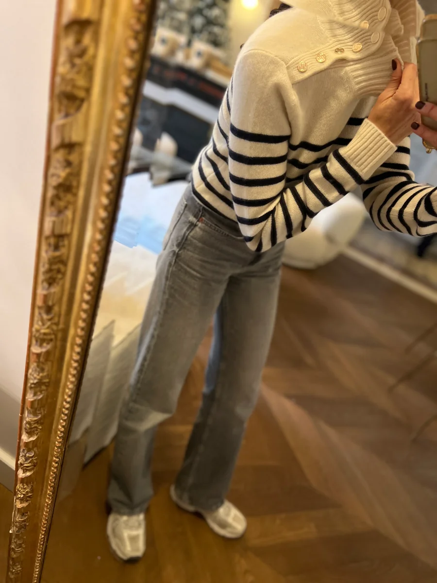 Maje - Pull en cachemire rayé ecru – Image 9