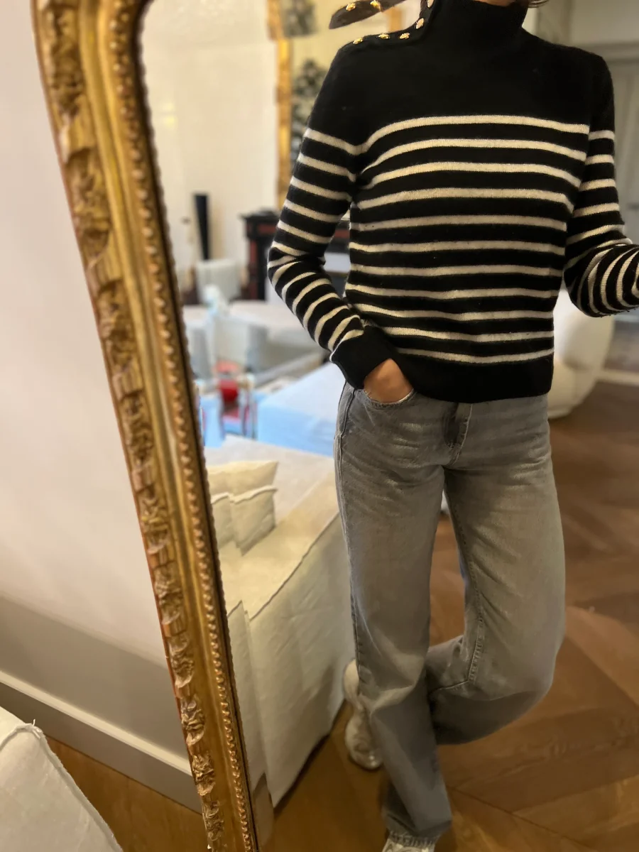 Maje - Pull en cachemire rayé noir