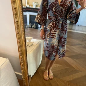 Veste kimono Mango bleue et marron