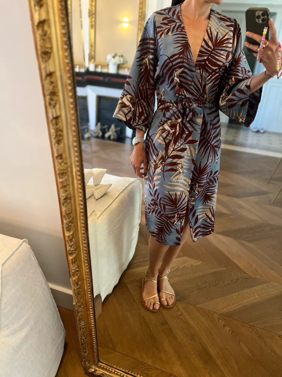 Veste kimono Mango bleue et marron