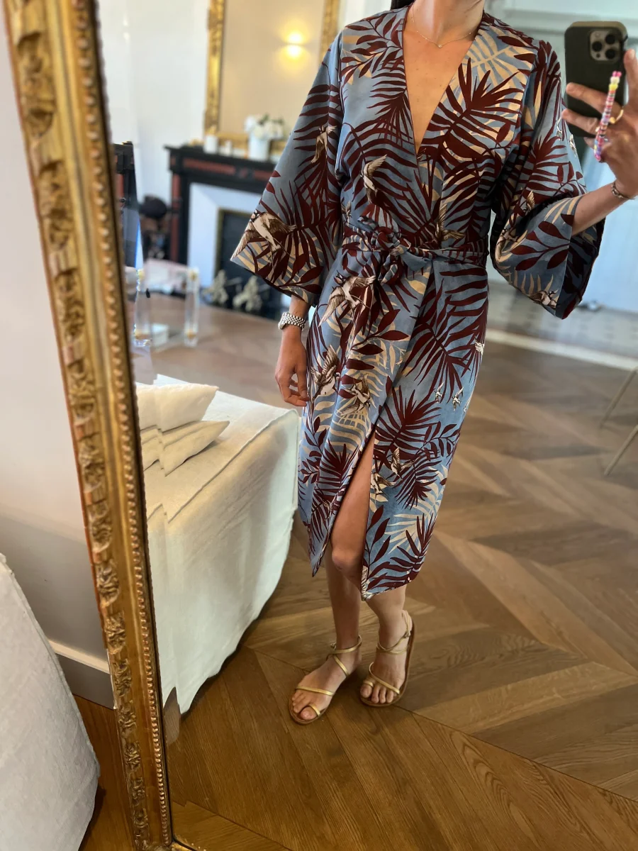 Veste kimono Mango bleue et marron – Image 3