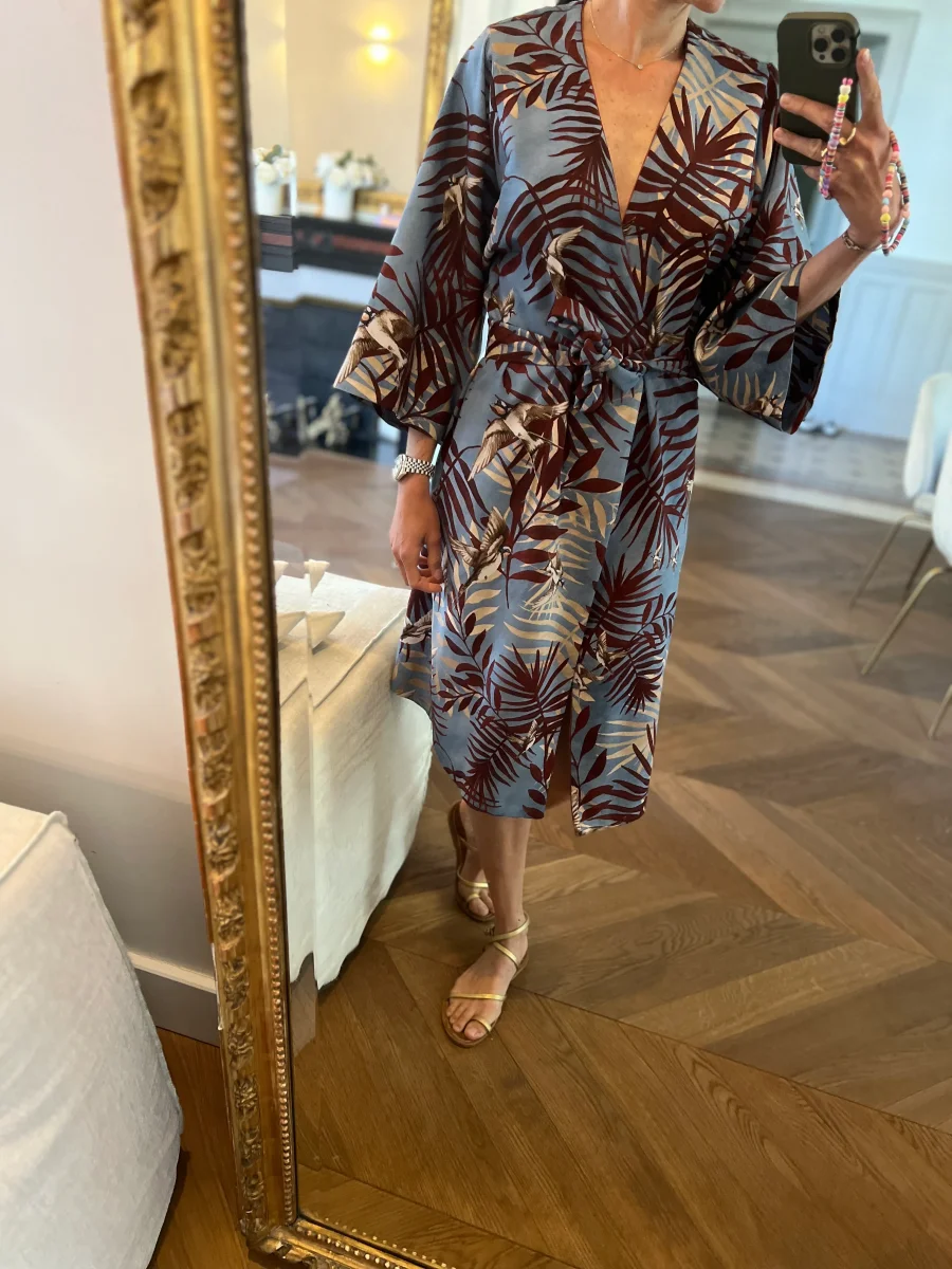 Veste kimono Mango bleue et marron – Image 4