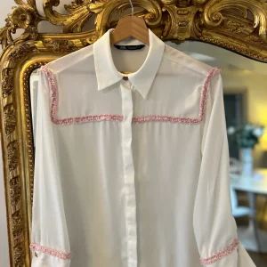 Zara - Chemise blanche liseret rose
