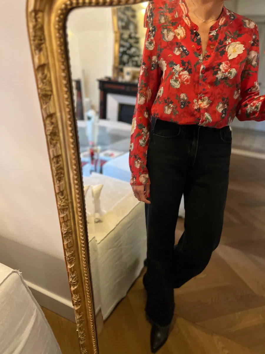 The Kooples - Chemisier en soie à fleurs rouge