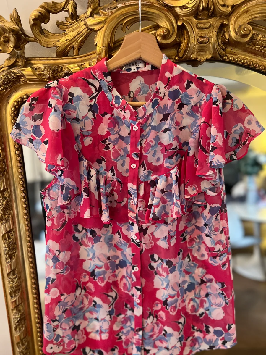 Claudie Pierlot - Blouse fleurie ajourée rose