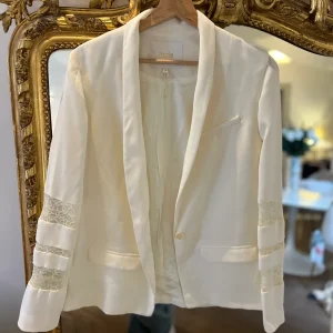 Veste Maje ecrue manches dentelles