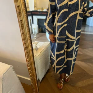 Robe longue Johanna bleue et beige