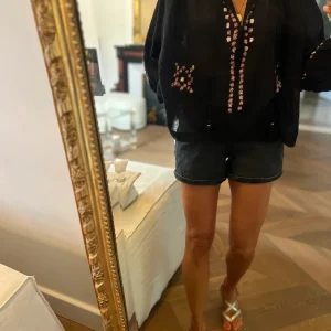 Blouse Forte Forte noire pompons rose