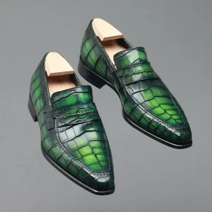 Mocassin Le Lincoln en Cuir de Crocodile Green