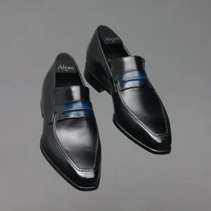 Mocassin Le Lincoln Noir et Strap Bleu