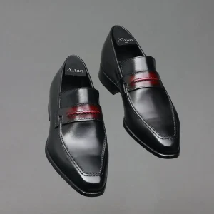 Mocassin Le Lincoln Noir et Strap Rouge