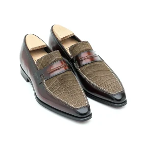 Mocassin Le Lincoln 2 bi-matière Crocodile nubucké