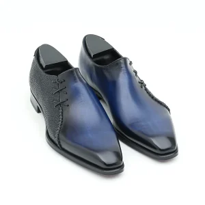 Richelieu à laçage latéral Lucas, bi-matière Black Galuchat