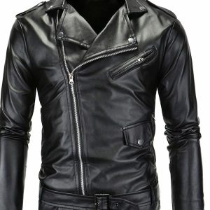 Blouson perfecto en simili cuir noir coupe slim