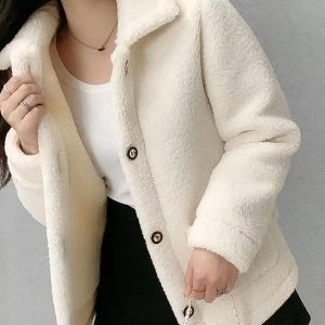 Blouson fourré à simple boutonnage en velours et coton pour femme