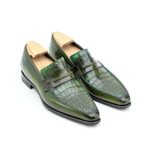 Mocassin Le Lincoln bi-matière Crocodile Jungle Green