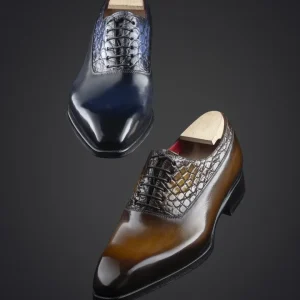 Richelieu à Balmoral en cuir de veau et crocodile