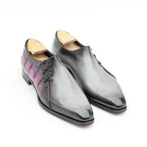 Richelieu à laçage latéral Lucas, bi-matière Crocodile Rose