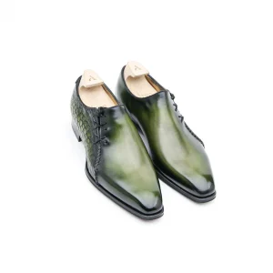 Richelieu à laçage latéral Lucas, bi-matière Alligator