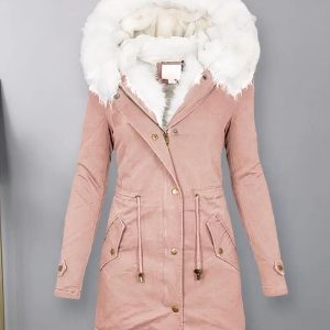 Blouson fourré avec taille ajustable et à capuche