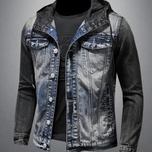 Blouson en jean décontracté à capuche