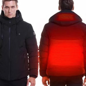Blouson chauffant électrique rechargeable avec capuche amovible pour homme