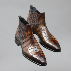 Bottine Ultimate en Crocodile, couleur Feuille d&rsquo;Automne