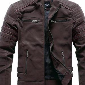 Blouson moto simili cuir à col montant