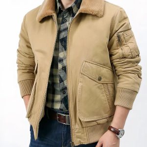 Blouson homme aviateur chaud et élégant à col fourré