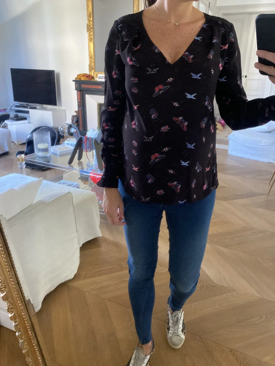 Blouse Bash noir Lady Top à motifs papillons