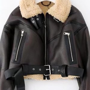 Blouson aviateur femme court marron et beige