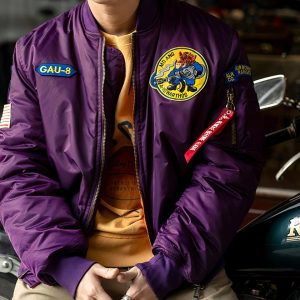 Blouson bomber vintage violet avec broderie pour homme