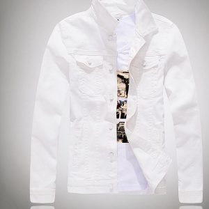 Blouson blanc décontracté à col rabattu pour homme