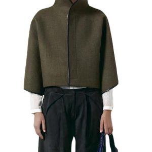 Blouson chaud femme marron col montant manche trois-quart