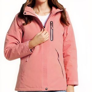 Blouson chauffant femme rose avec capuche